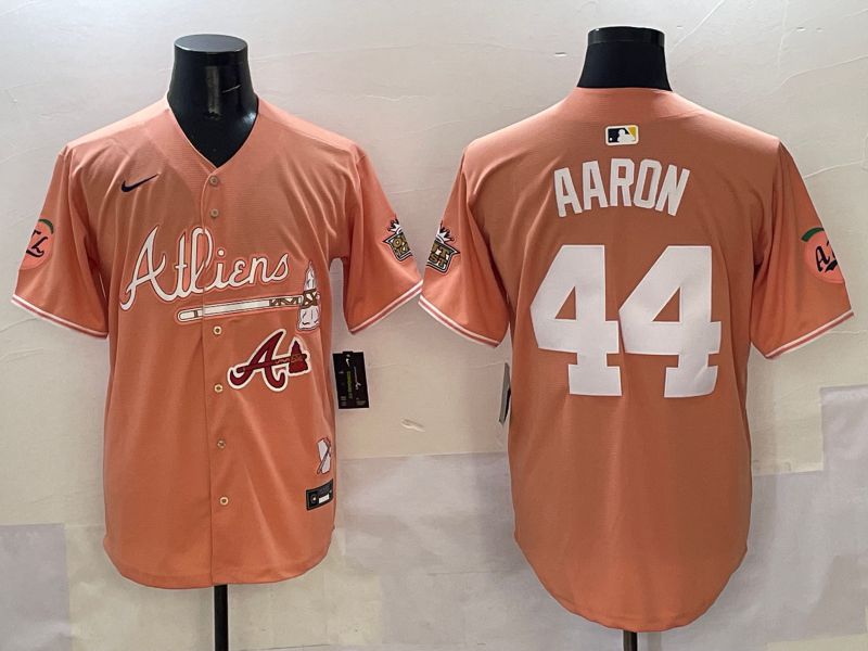 Men Atlanta Braves 44 Aaron Orange Five generations Joint Name 2025 Nike MLB Jersey style 9